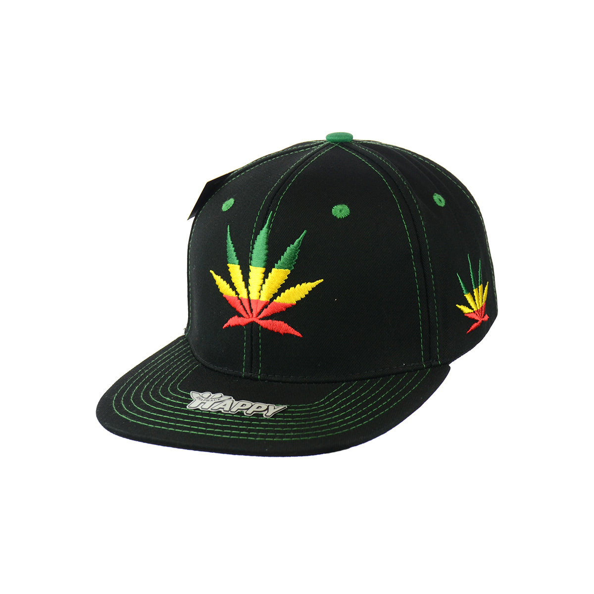 Rasta Leaf Embroidered Snapback Hat 100% Cotton