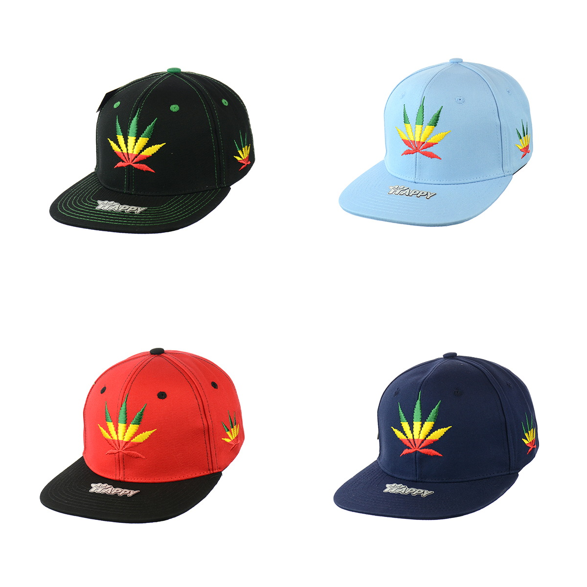 Rasta Leaf Embroidered Snapback Hat 100% Cotton