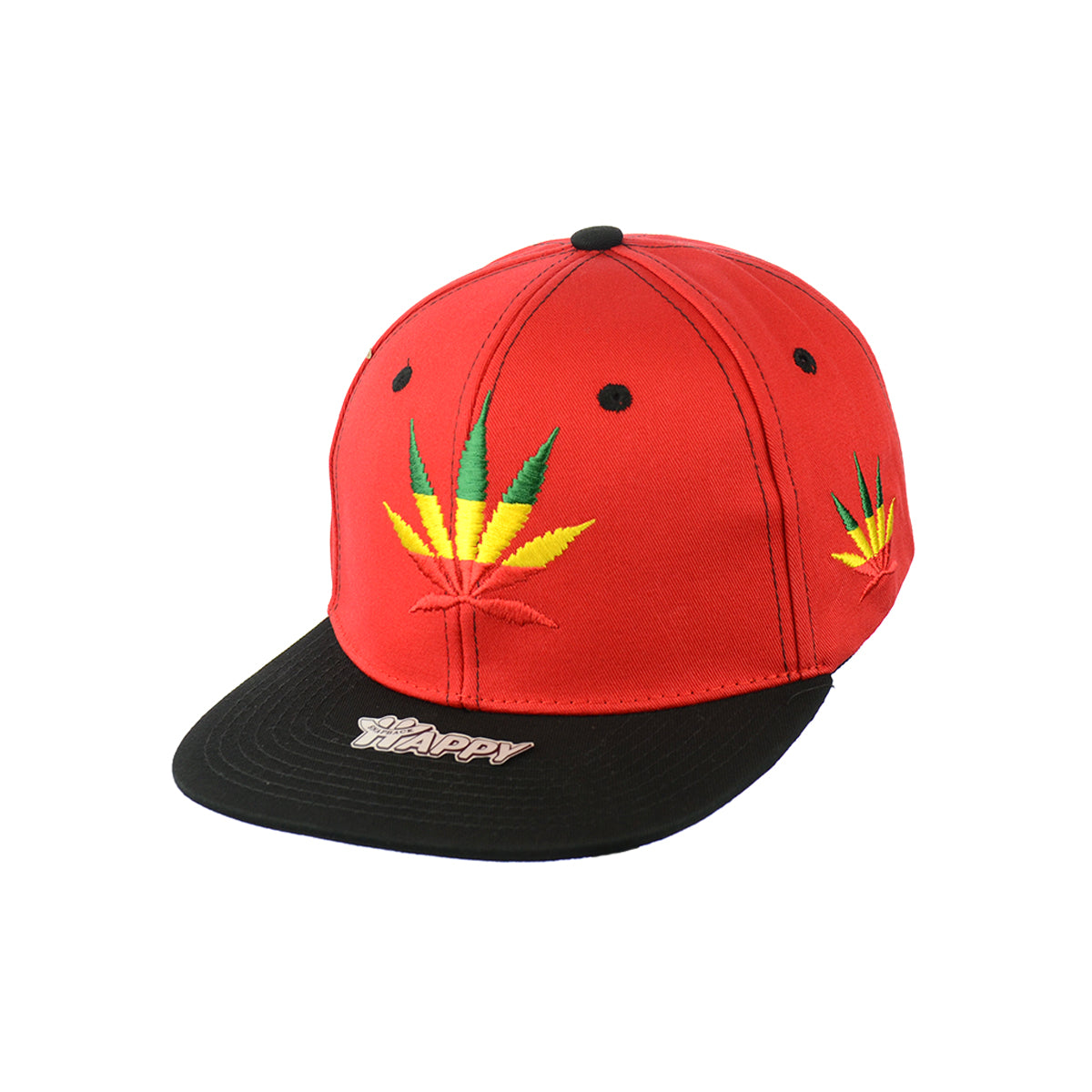Rasta Leaf Embroidered Snapback Hat 100% Cotton