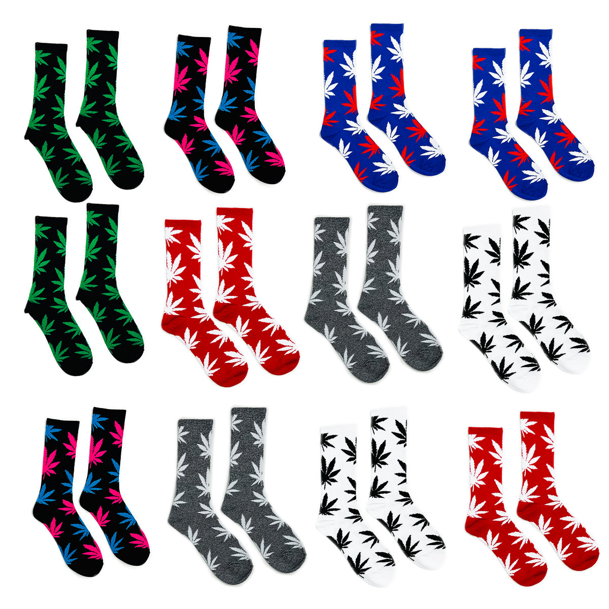 OG TREND Leaf Print Socks in Assorted Colors - One Pack Comes with 12 Pairs Fits All