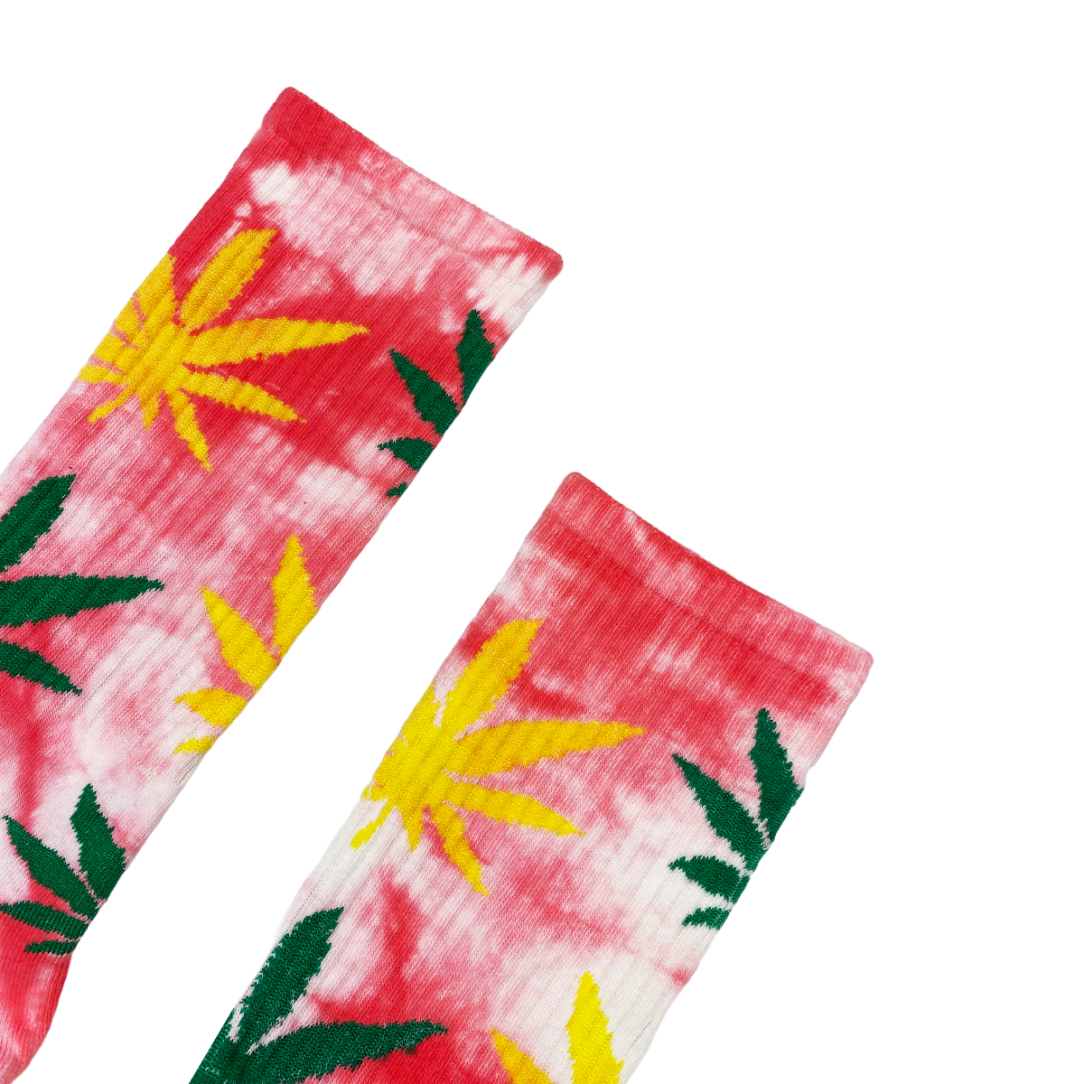 RED WHITE TIE-DYE LEAFS Socks Fits All