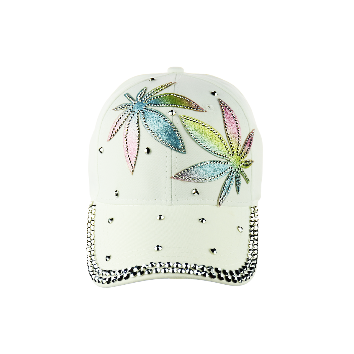 White Hats with Glitters Flowers with Buckle Back