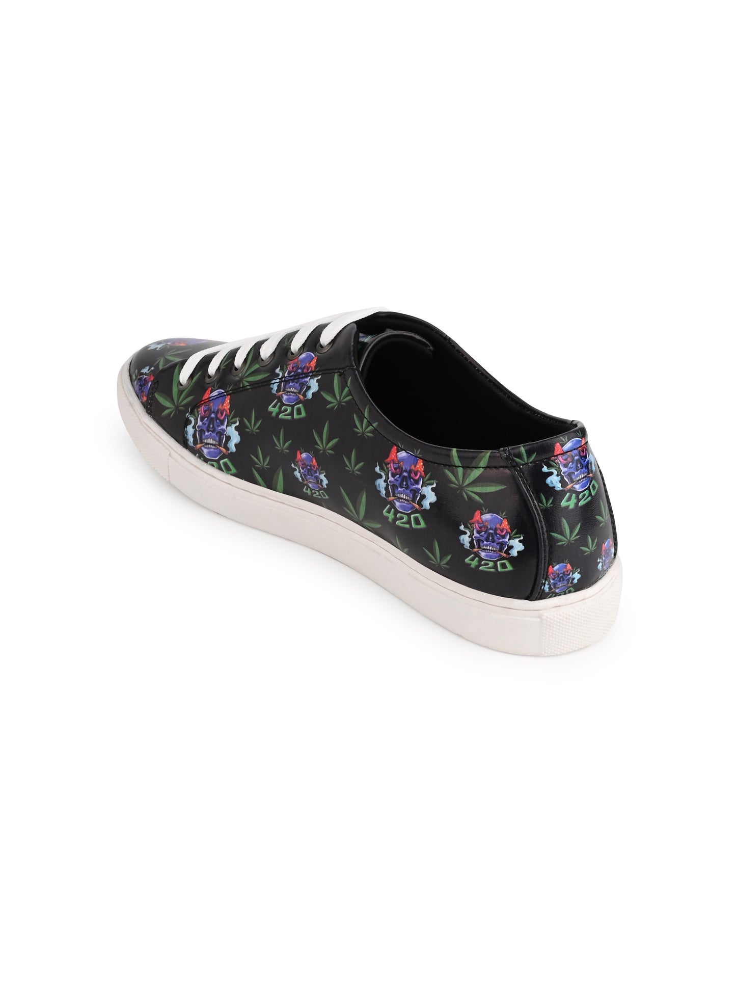 Skull 420 Weed Design Deep Black Shoe - Printed Synthetic Vegan Leather