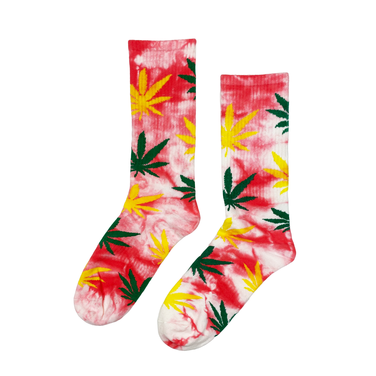 RED WHITE TIE-DYE LEAFS Socks Fits All