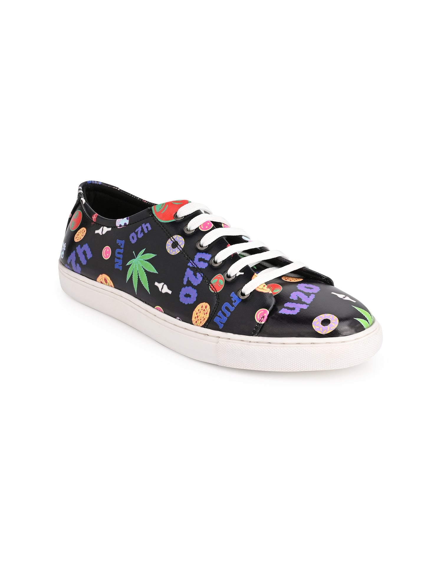 420 Mushroom Weed Design Deep Black Shoe - Printed Synthetic Vegan Leather