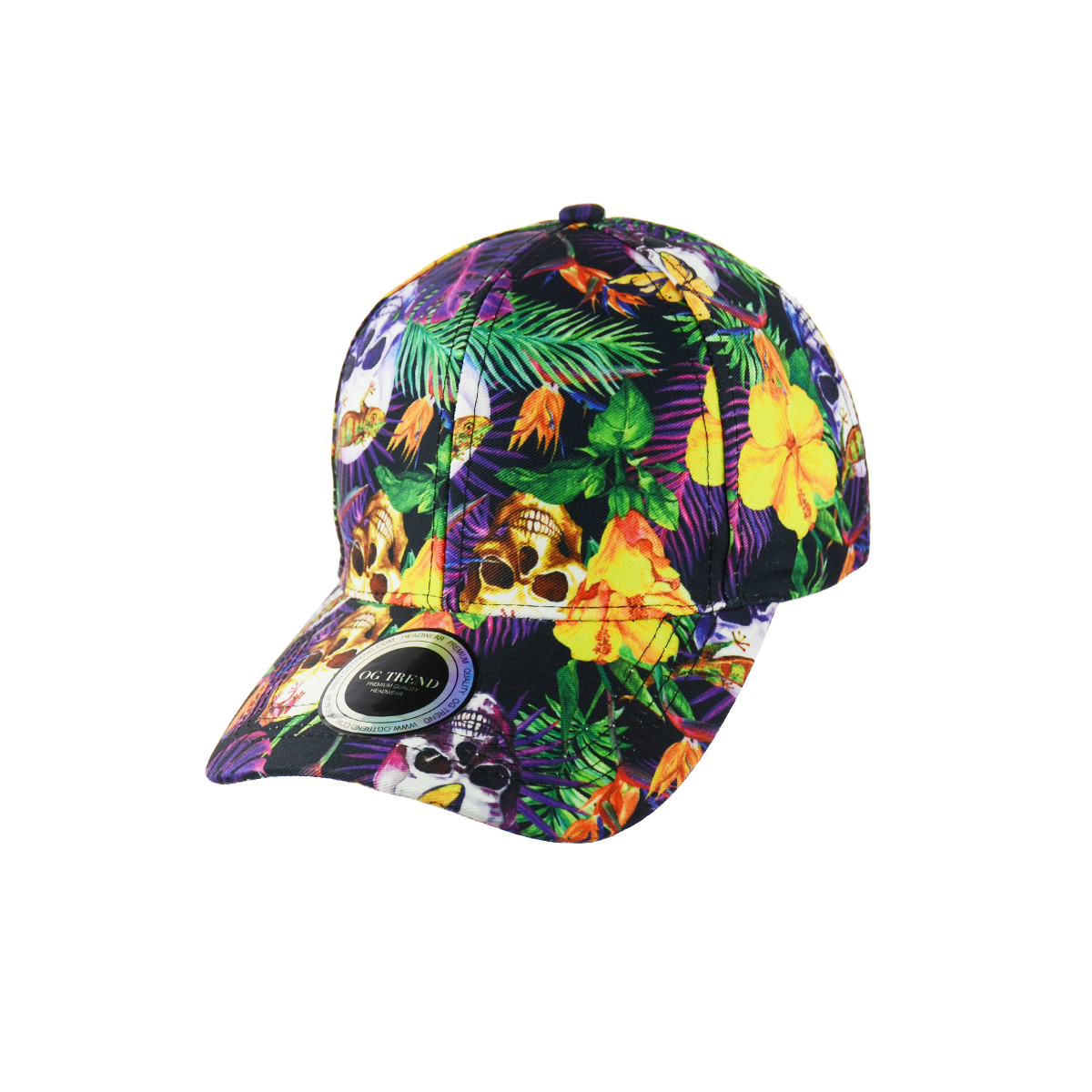 Skull Flowers Print Baseball Hat Snapback - 100% Polyester