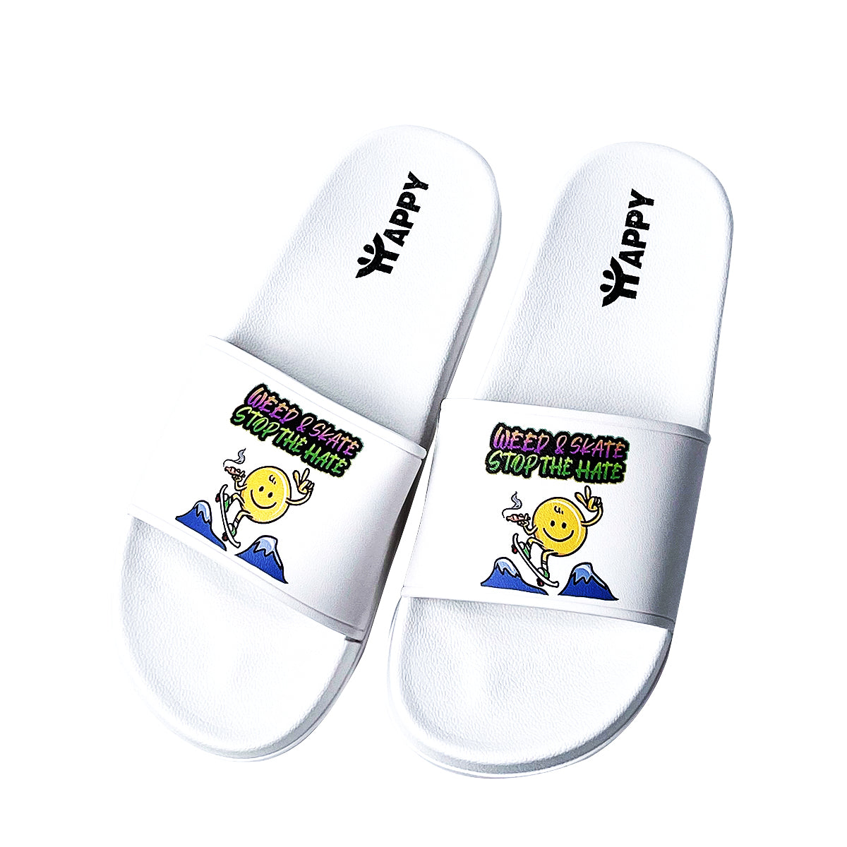 Weed & Skate Stop The Hate Print Slide Sandals