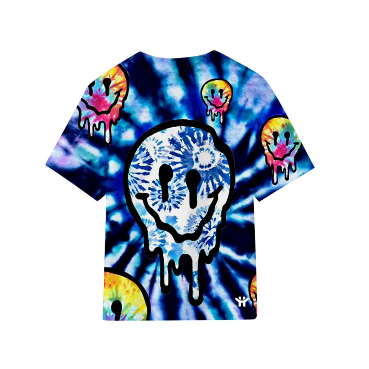 Blue Black Tie Die Drippy Smile T-Shirt Polyester Short Sleeve T-ShirtPack of 6 Units 1-S, 1-M, 1-L, 1-XL, 1-XXL, 1-XXXL
