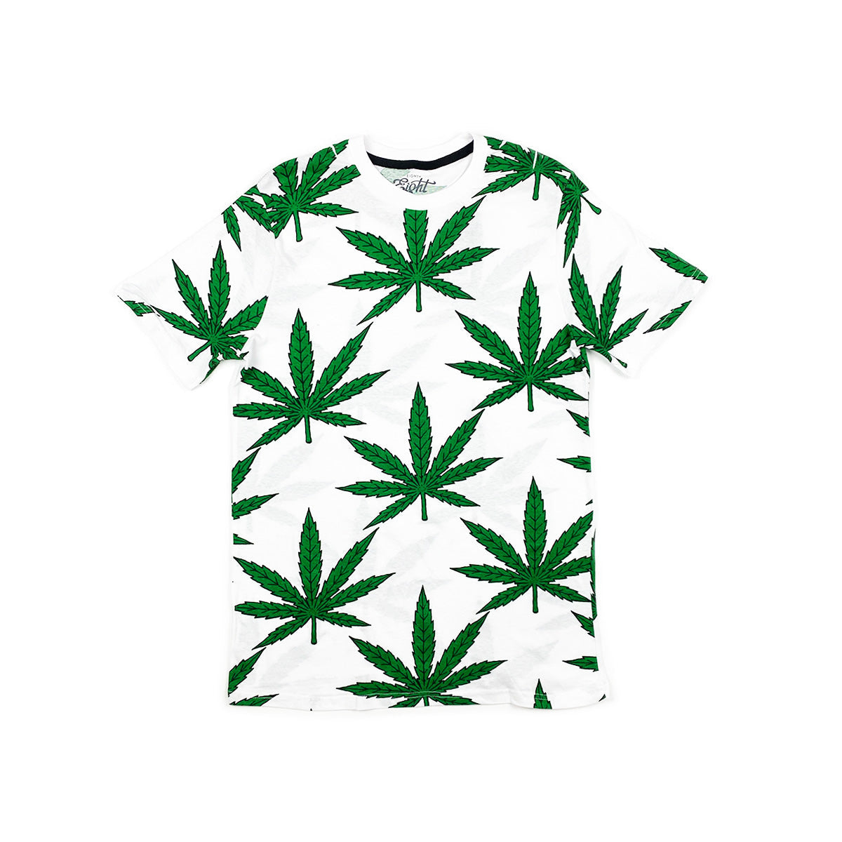 White Green Cannabis Leaf 100% Cotton T-Shirt