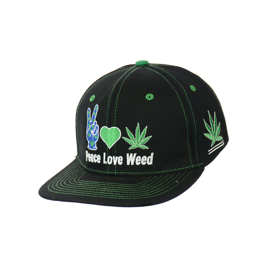 Peace Love Weed Hat Embroidered Snapback Hat