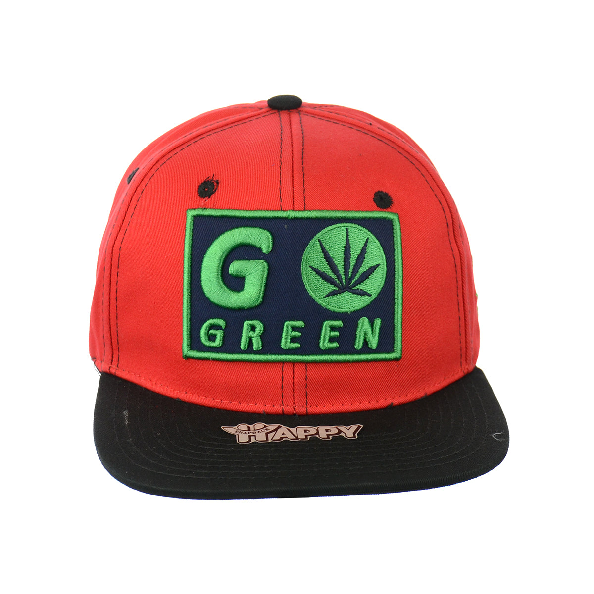 Go Green Leaf Embroidered Snapback Hat 100% Cotton