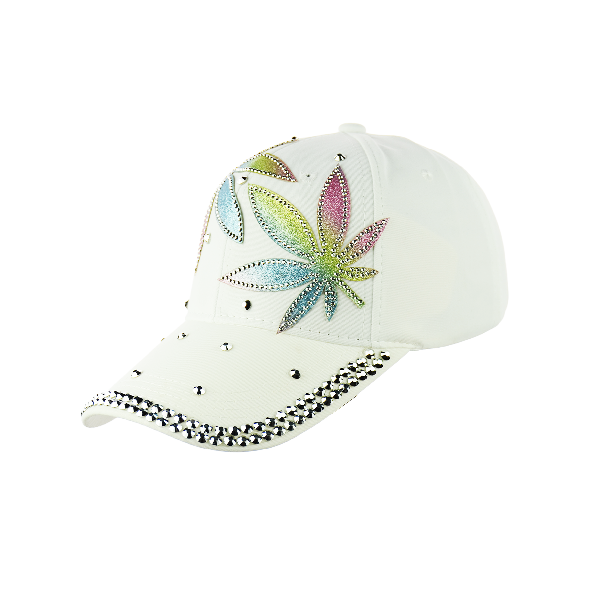 White Hats with Glitters Flowers with Buckle Back