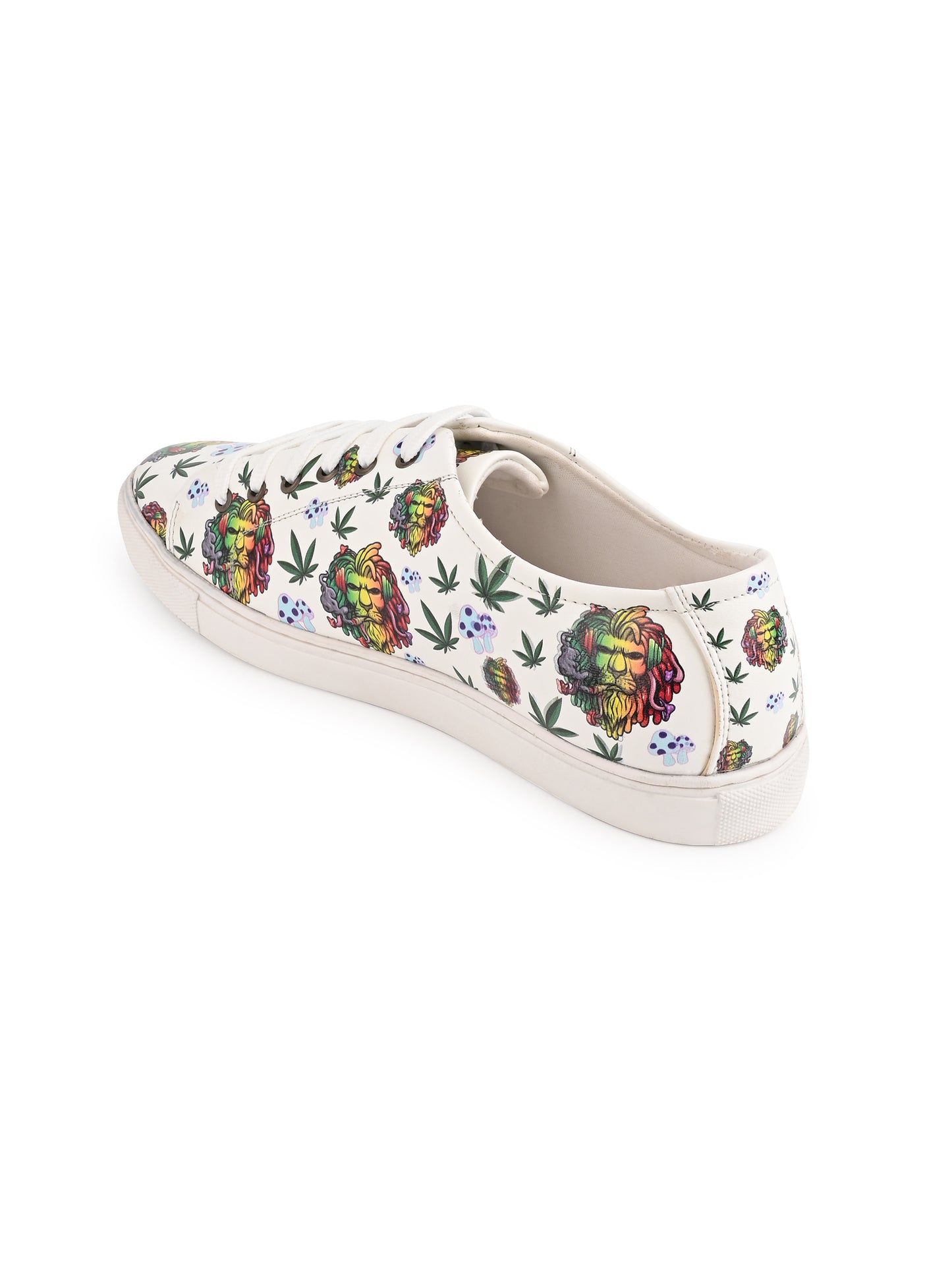 Lion Smoking Weed Design Snow White Shoe - Printed Synthetic Vegan Leather