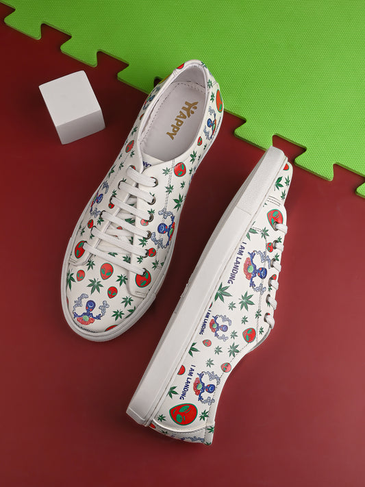 I am Landing Weed Design Snow White Shoe - Printed Synthetic Vegan Leather Size