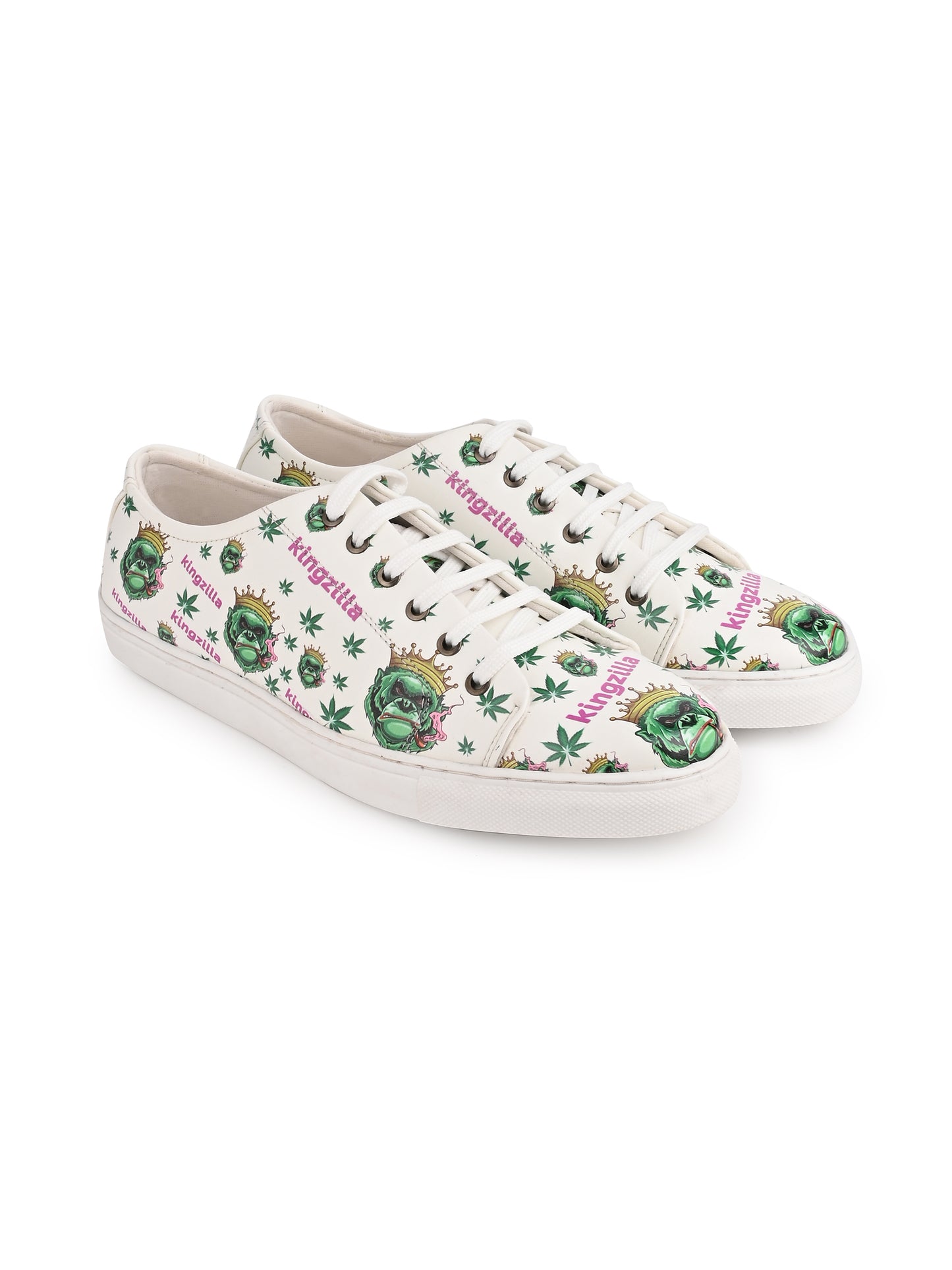 Kingzilla Weed Design Snow White Shoe - Printed Synthetic Vegan Leather Sizes