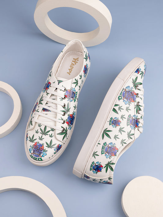 Skull 420 Weed Design Snow White Shoe - Printed Synthetic Vegan Leather