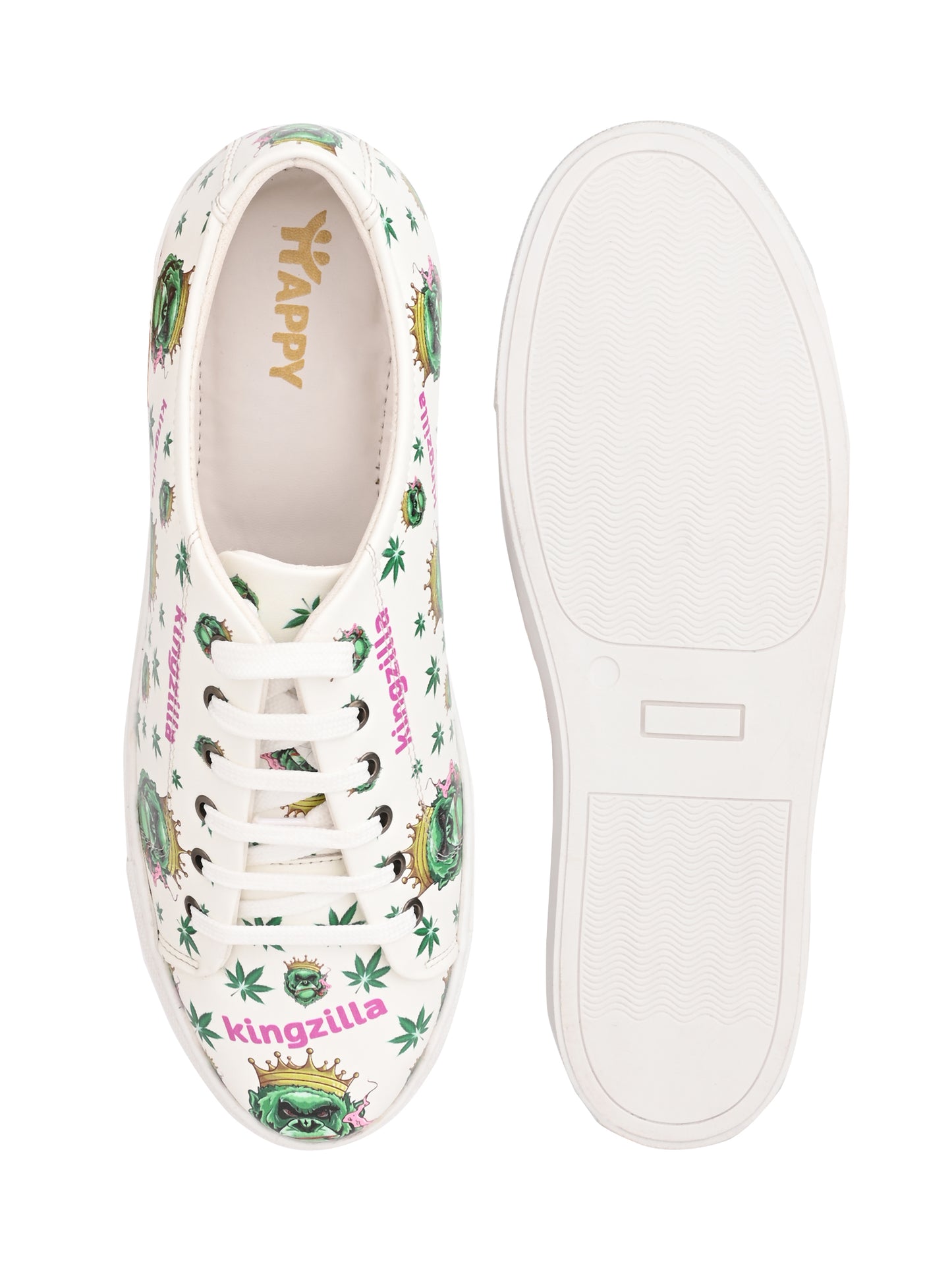 Kingzilla Weed Design Snow White Shoe - Printed Synthetic Vegan Leather Sizes