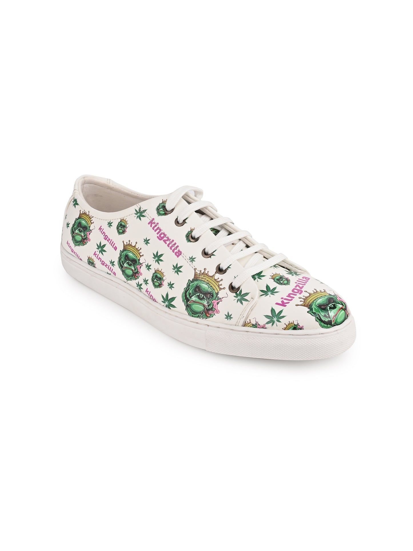 Kingzilla Weed Design Snow White Shoe - Printed Synthetic Vegan Leather Sizes