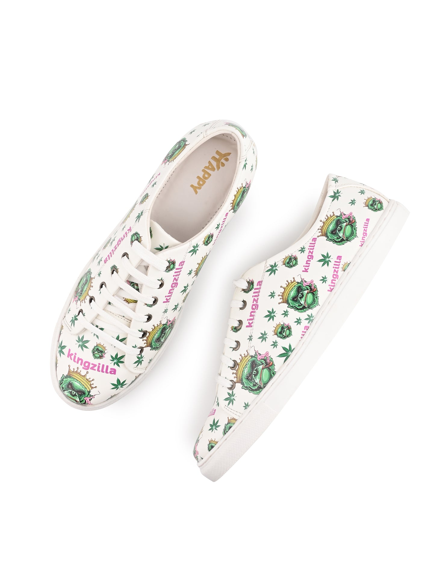 Kingzilla Weed Design Snow White Shoe - Printed Synthetic Vegan Leather Sizes