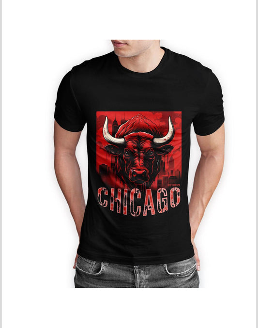 Chicago Half Sleeve Black T-shirt Printed