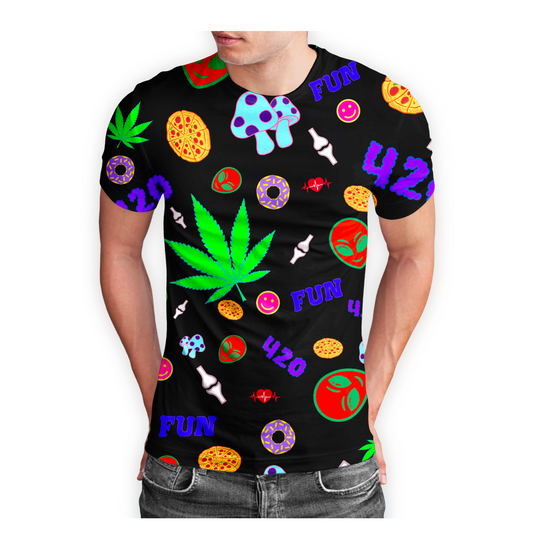 420 Mushroom Donut Cannabis Leaf Short Sleeve T-Shirt