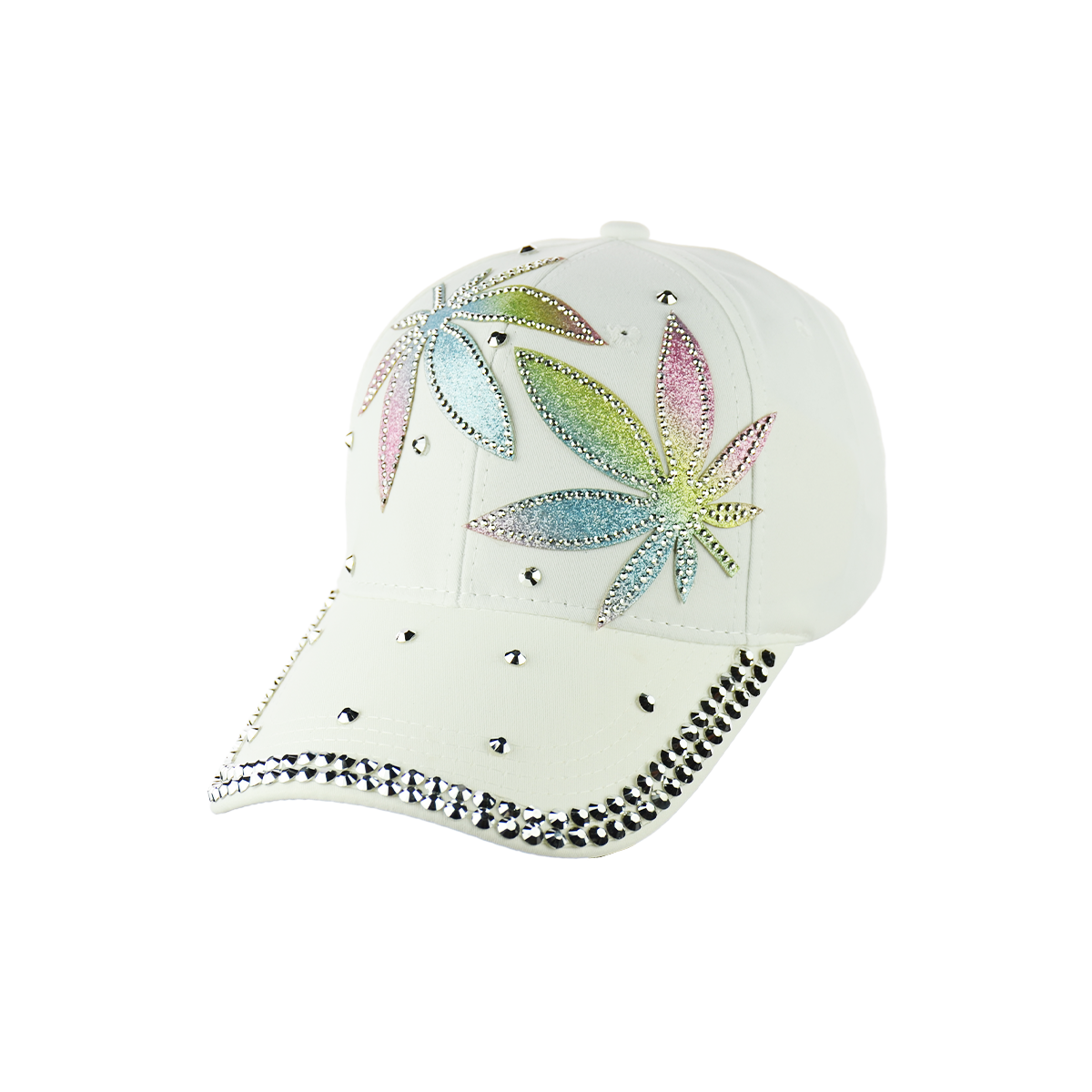 White Hats with Glitters Flowers with Buckle Back