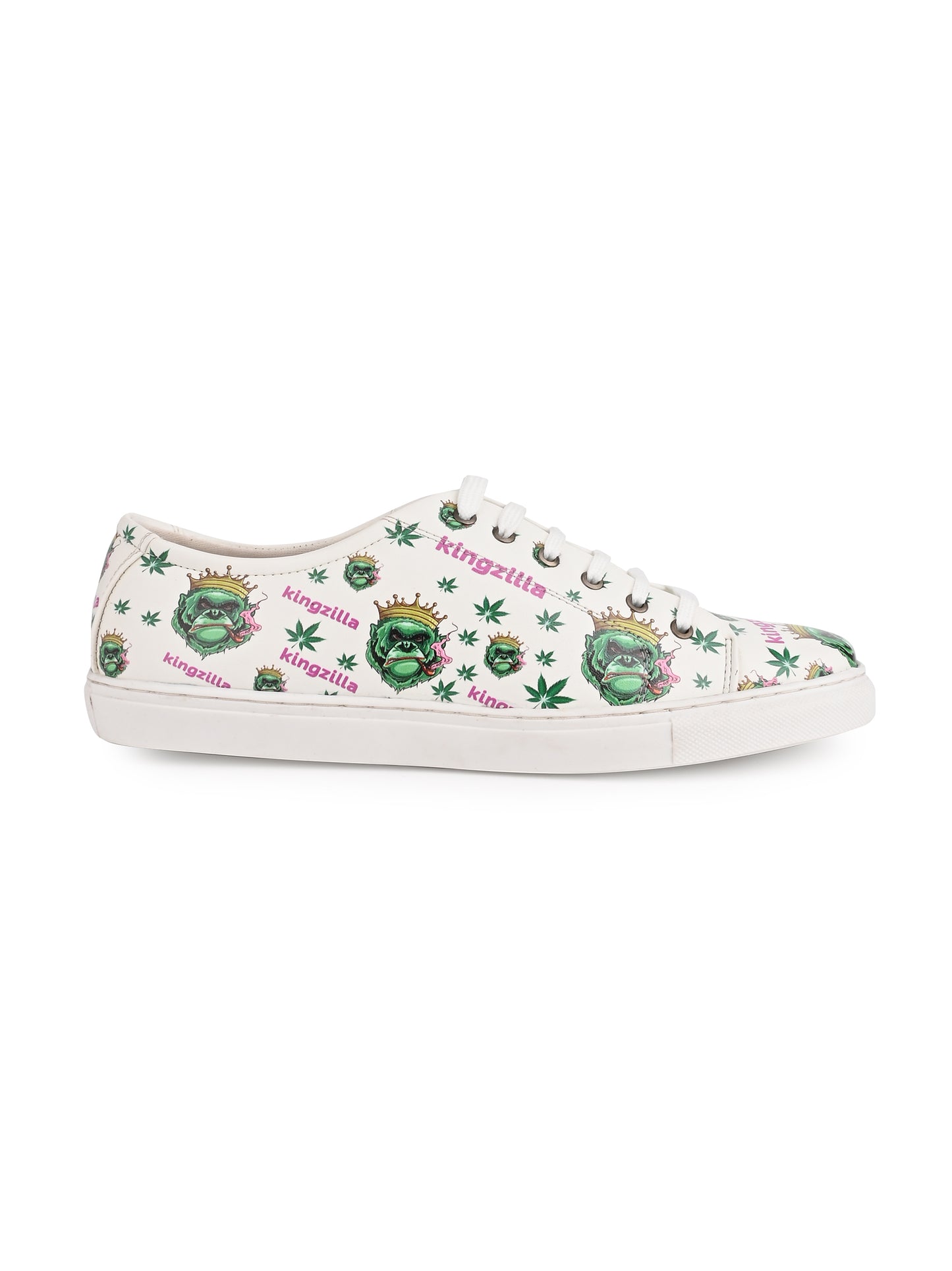 Kingzilla Weed Design Snow White Shoe - Printed Synthetic Vegan Leather Sizes