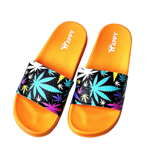 Colorful Weed Print Slide Sandals