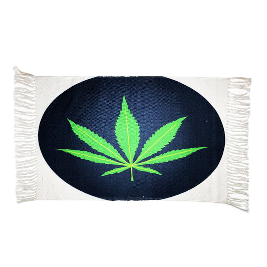 Handloom Printed Weed Leaf Design Doormat Size 2ft x 3ft